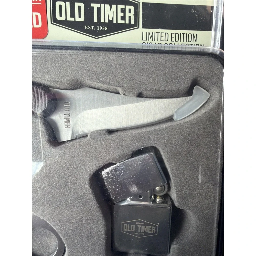 Old Timer Knife Limited Edition Cigar Collectible Tin Case Cow Barn Country 3 Pc